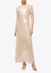Staud Safi Sequined Midi Dress In Beige