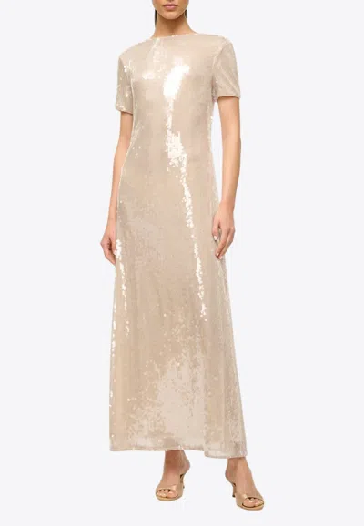 Staud Safi Sequined Midi Dress In Beige