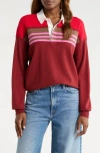 Staud Sail Polo Knit Top In Cardinal Stripe In Brown