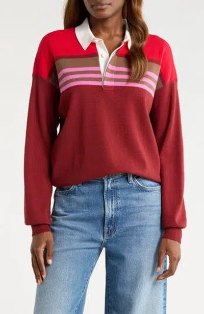 Staud Sail Polo Sweater In Cardinal Multi Stripe