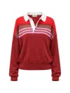 Staud Sail Polo Knit Top In Cardinal Stripe In Red