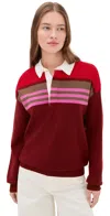 Staud Sail Polo Knit Top In Cardinal Stripe In Red