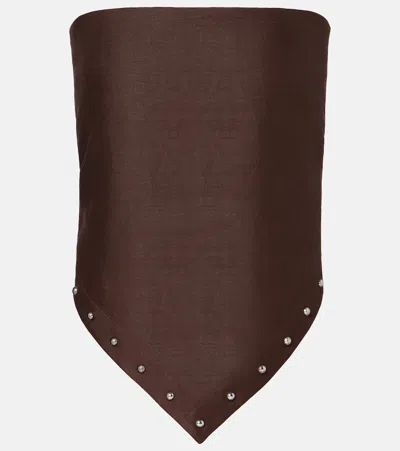 STAUD SAMARA STUDDED STRAPLESS LINEN TOP
