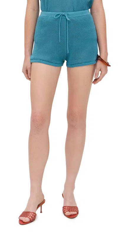 Staud Samara Cotton Shorts In Blue