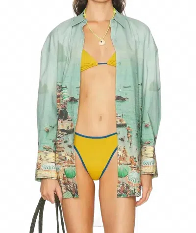 Staud Sandbar Button Cuffs Top In Green In Blue