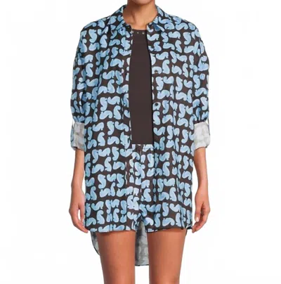 Staud Sandbar Linen Button Cuffs Top In Seahorse Print In Multi
