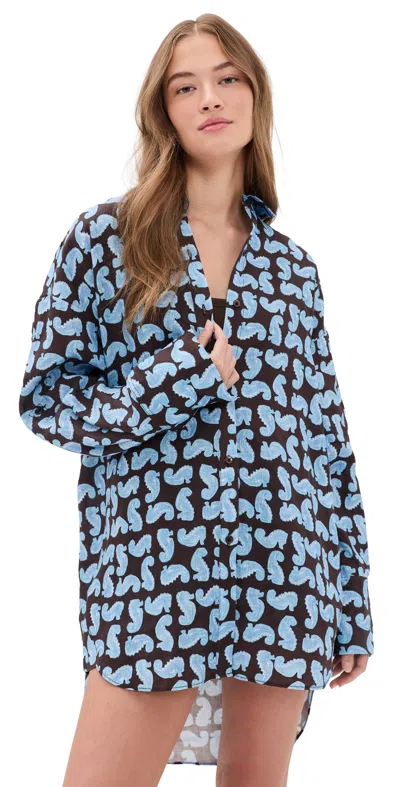Staud Sandbar Linen Top Seahorse In Blue