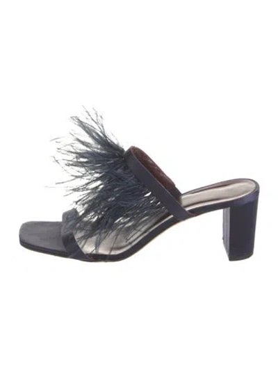 Pre-owned Staud Satin Fringe Trim Accent Slides In Blue
