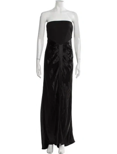 Pre-owned Staud Satin Long Dress In Black