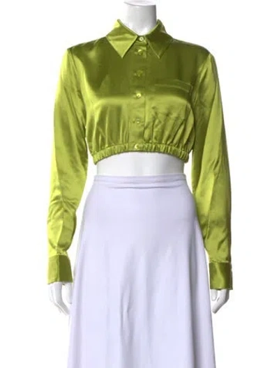 Pre-owned Staud Satin Long Sleeve Crop Top W/ Tags In Green