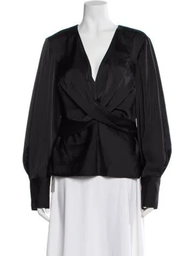 Pre-owned Staud Satin V-neck Blouse In Gray