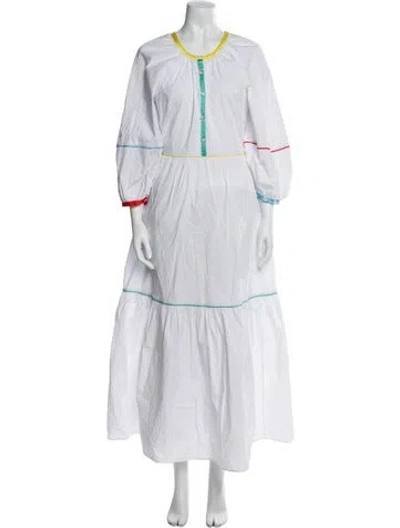 Pre-owned Staud Scoop Neck Long Dress In White