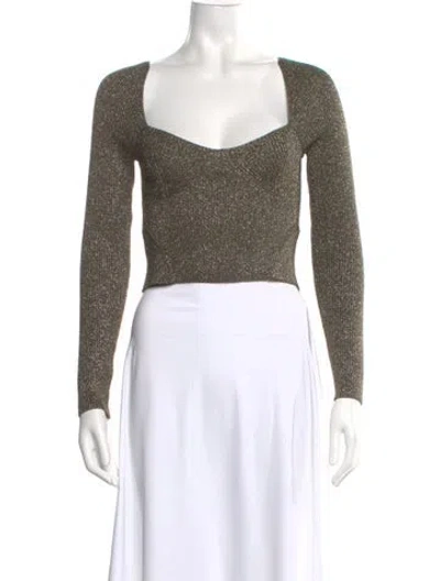 Pre-owned Staud Scoop Neck Long Sleeve Top In Green