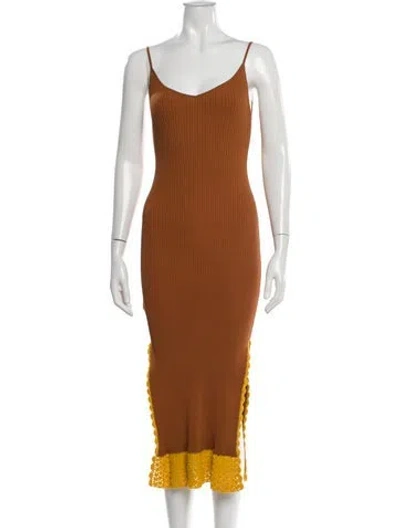 Pre-owned Staud Scoop Neck Midi Length Dress In Brown