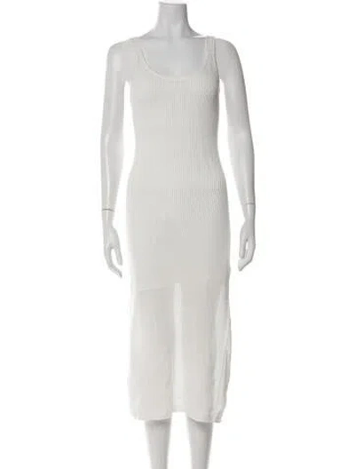 Pre-owned Staud Scoop Neck Midi Length Dress In Neutrals/white