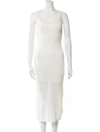 Pre-owned Staud Scoop Neck Midi Length Dress In White