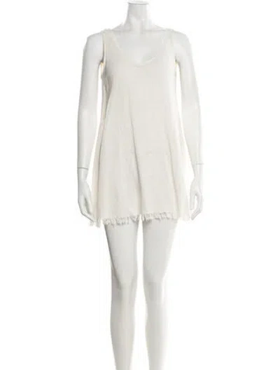 Pre-owned Staud Scoop Neck Mini Dress In White