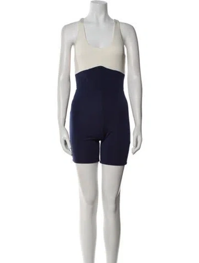 Pre-owned Staud Scoop Neck Romper In Green