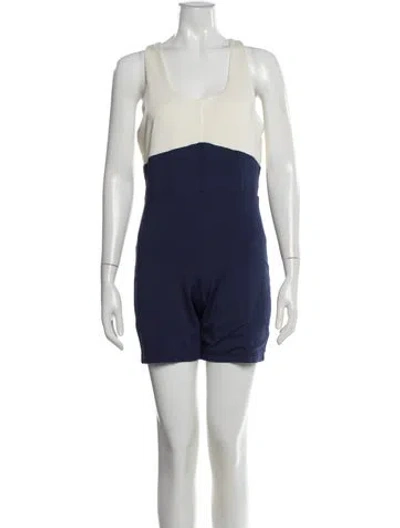 Pre-owned Staud Scoop Neck Romper W/ Tags In Blue