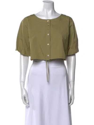 Pre-owned Staud Scoop Neck Short Sleeve Crop Top In Green