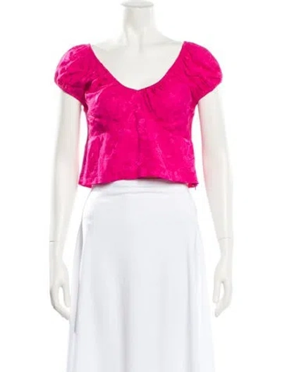 Pre-owned Staud Scoop Neck Short Sleeve Crop Top In Pink
