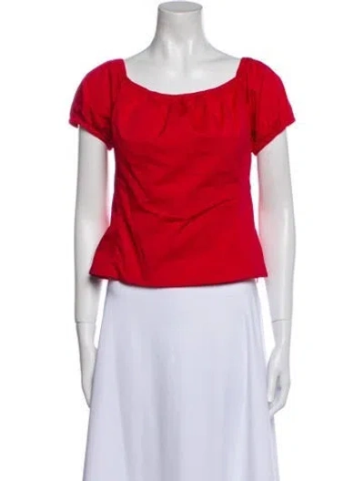 Pre-owned Staud Scoop Neck Short Sleeve Crop Top In Red