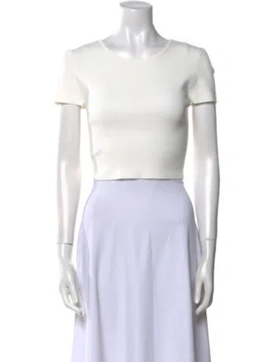 Pre-owned Staud Scoop Neck Short Sleeve Crop Top In White
