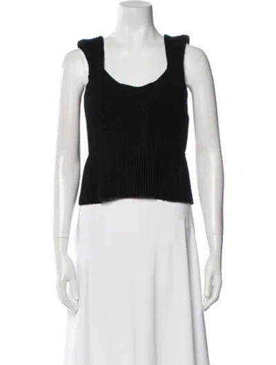 Pre-owned Staud Scoop Neck Sleeveless Crop Top In Black