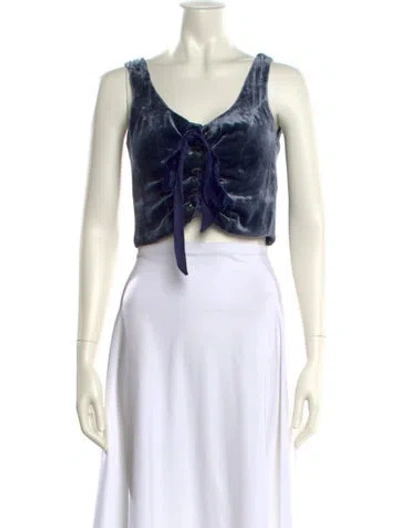 Pre-owned Staud Scoop Neck Sleeveless Crop Top In Blue