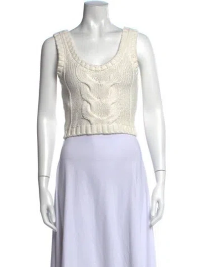 Pre-owned Staud Scoop Neck Sweater In White