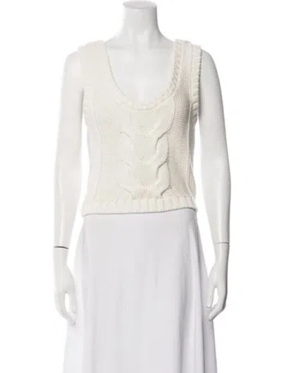Pre-owned Staud Scoop Neck Sweater In White