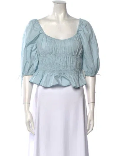 Pre-owned Staud Scoop Neck Three-quarter Sleeve Crop Top In Blue