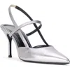 Staud 55mm Sebastian Metallic Leather Slingback Pumps In Gray