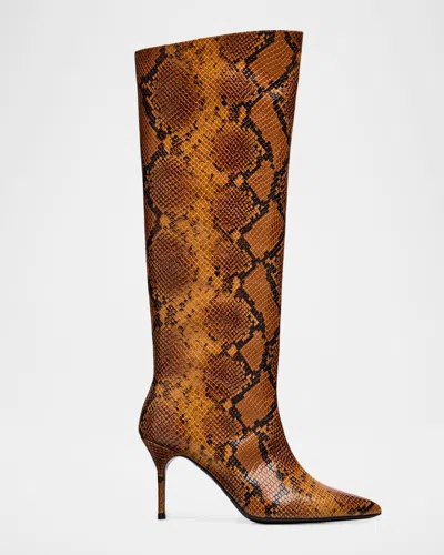 STAUD SEBASTIAN SNAKE-EMBOSSED LEATHER KNEE-HIGH BOOTS