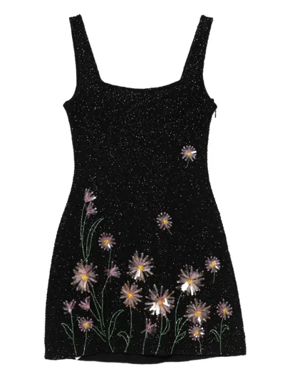 Staud Sequin-embellished Floral Mini Dress In Black