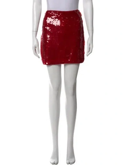 Pre-owned Staud Sequin Embellishments Mini Skirt In Red