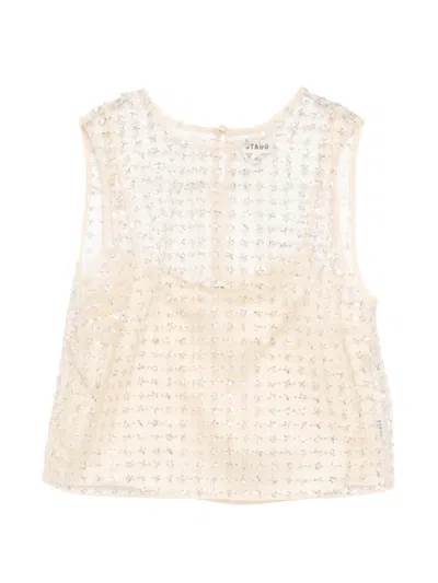 Staud Sequined Tulle Top In Neutral