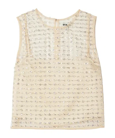 Staud Seraphina Cropped Layered Embellished Tulle Top In White