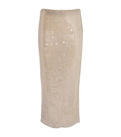 Staud Sequined Midi Skirt With Slim Fit In Neutral