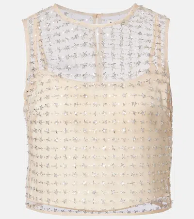 Staud Seraphina Sequined Tulle Top In Neutral