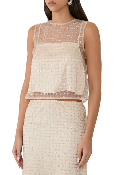 Staud Seraphina Cropped Layered Embellished Tulle Top In White