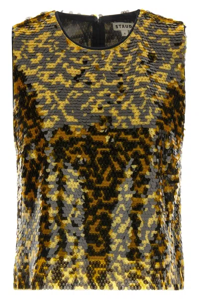 Staud Seraphina Two-tone Sequinned Top In Animal Print
