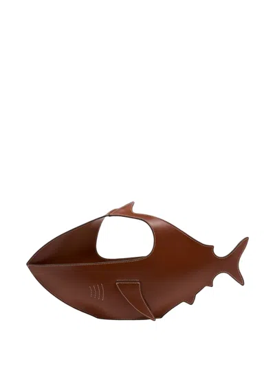 Staud Shark Leather Tote Bag In Brown