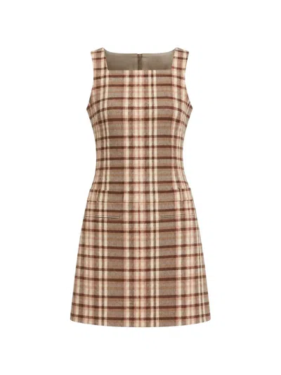 Staud Shea Plaid Mini Dress In Brown