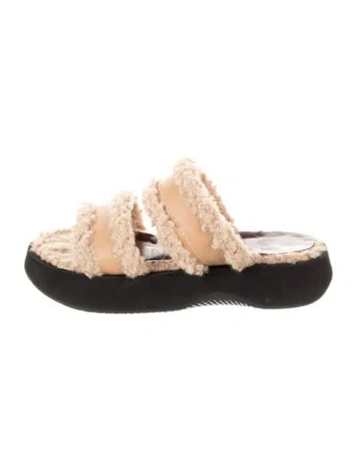 Pre-owned Staud Shearling Faux Fur Trim Slides In Neutral