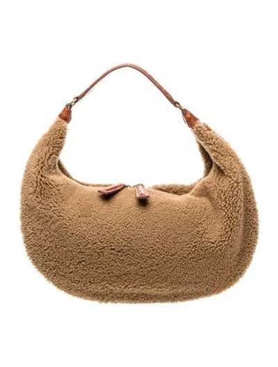 Pre-owned Staud Shearling Hobo In Brown