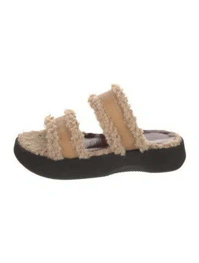 Pre-owned Staud Shearling Leather Trim Embellishment Slides In Neutral