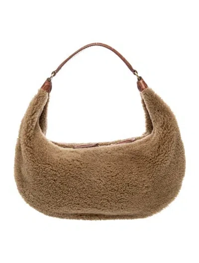 Pre-owned Staud Shearling Shoulder Bag In Brown