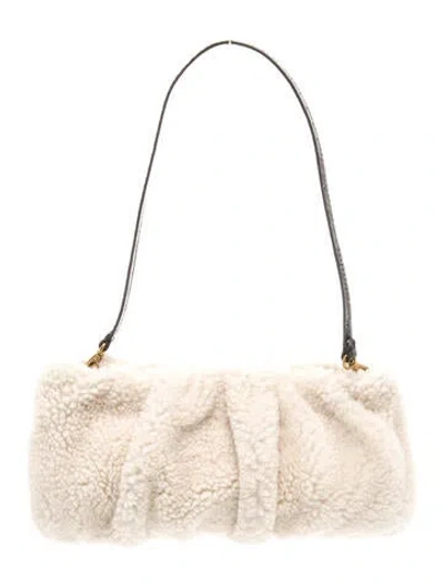 Pre-owned Staud Shearling Shoulder Bag In White