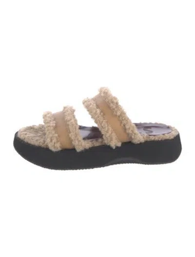 Pre-owned Staud Shearling Slides In Brown